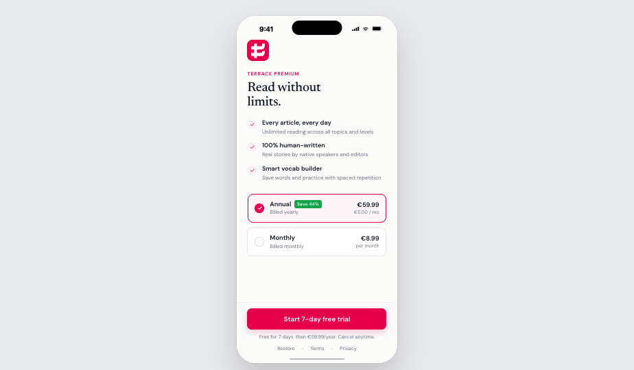 Terrace Premium in the app