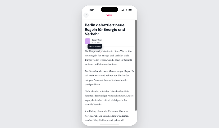 Terrace reader — tap any word for an instant translation